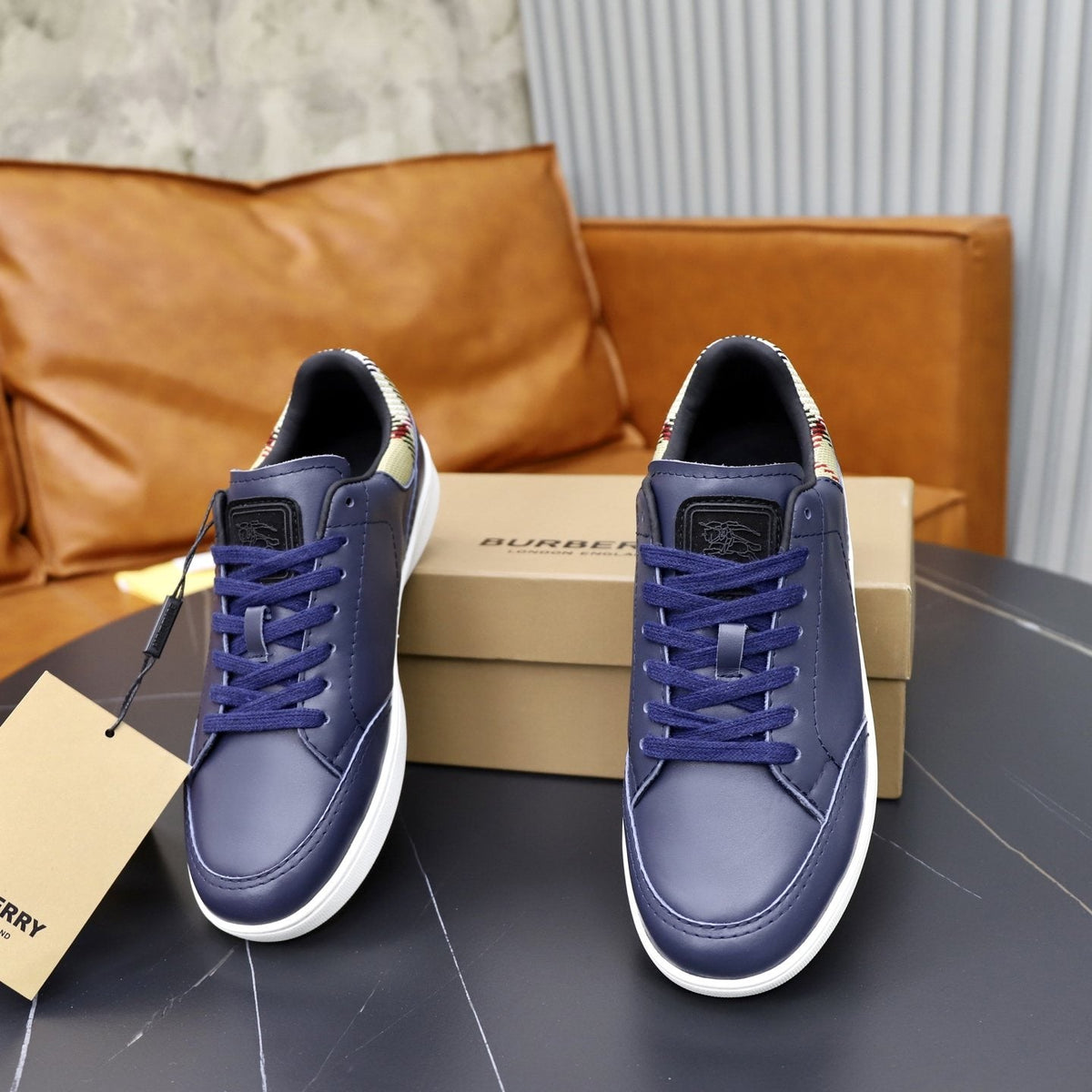 Burberry Check-Heel Low-Top Sneakers — front