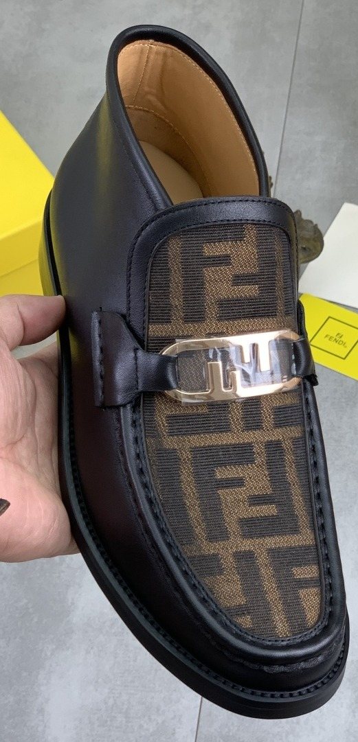 Fendi Black and Brown Monogram Buckle Ankle Boots — front