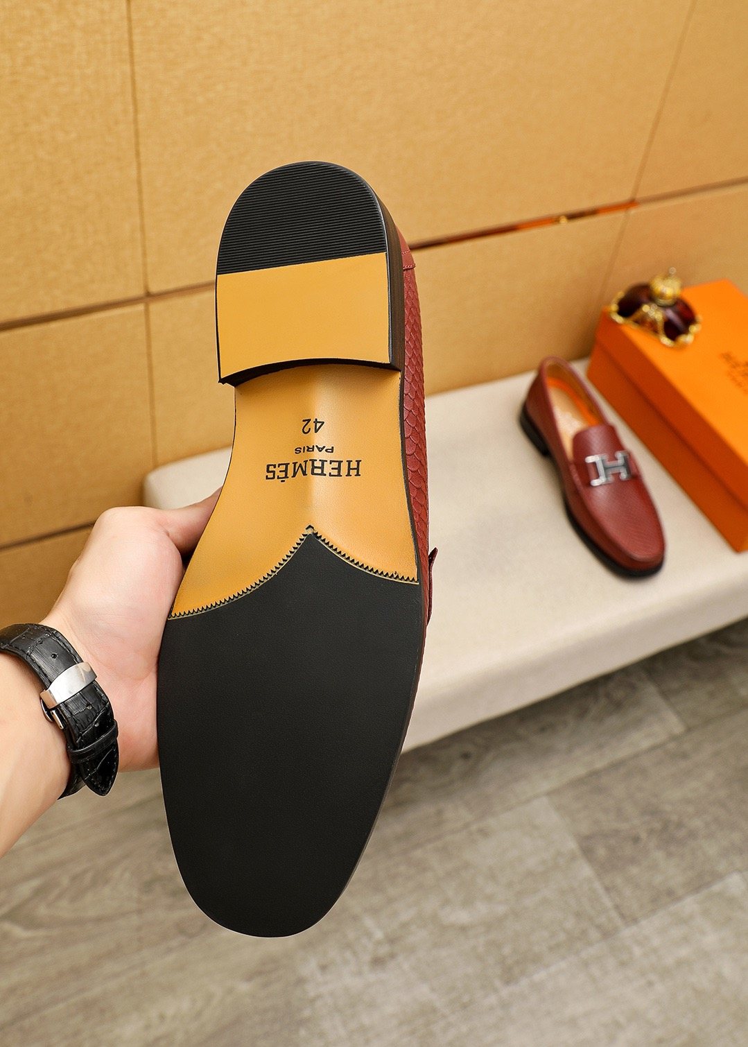 Hermès Textured Hardware Loafers — front