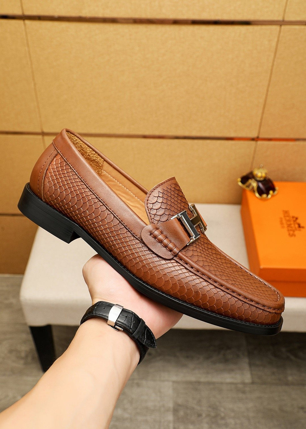 Hermès Textured H-Hardware Loafers — model