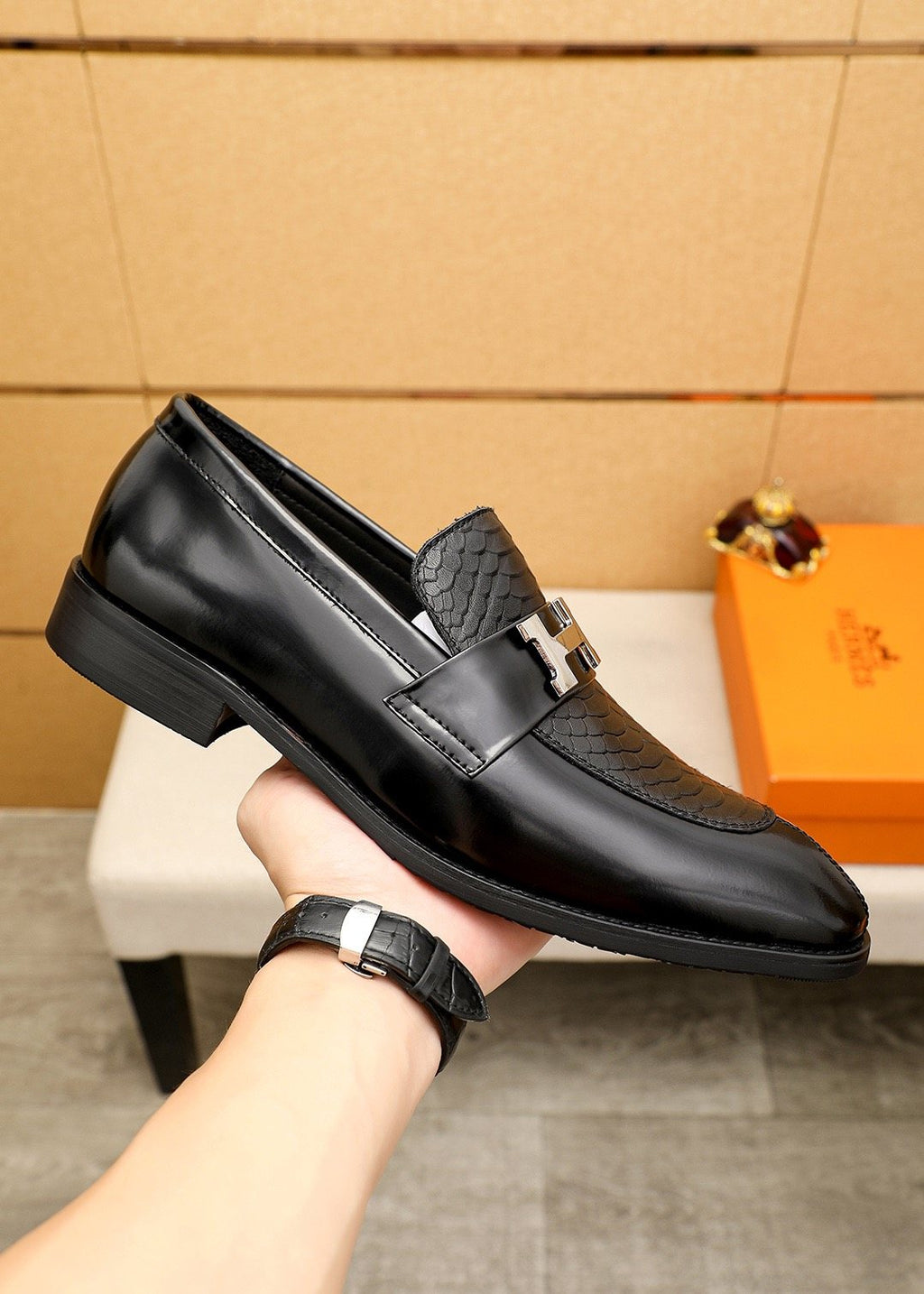 Hermès Textured H-Hardware Loafers — model