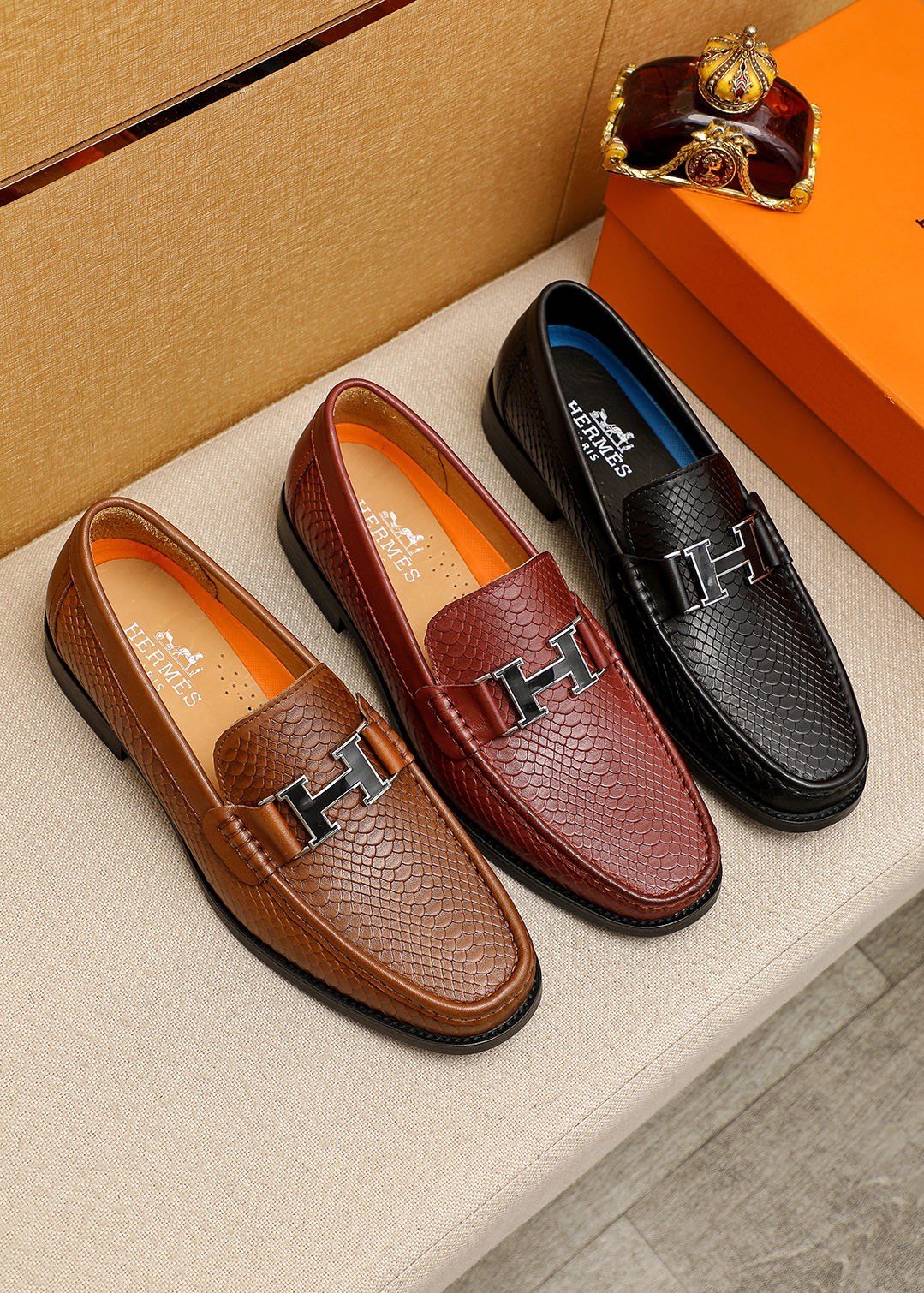 Hermès Textured Hardware Loafers — side