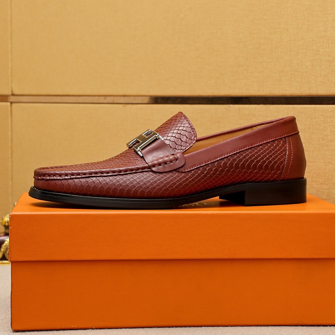 Hermès Textured H-Hardware Loafers — detail