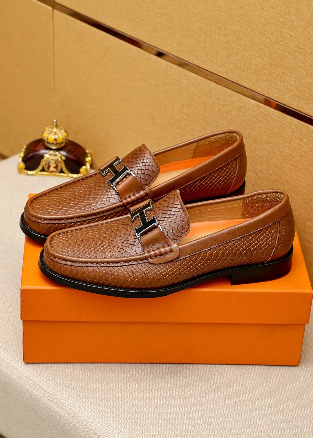 Hermès Textured H-Hardware Loafers — front