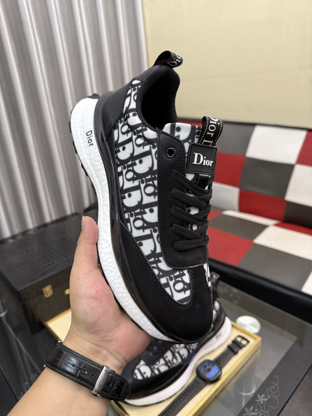 Dior Patterned Panel Low-Top Sneakers — model