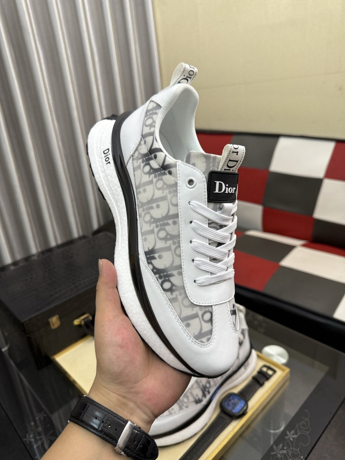 Dior Patterned Panel Low-Top Sneakers — model