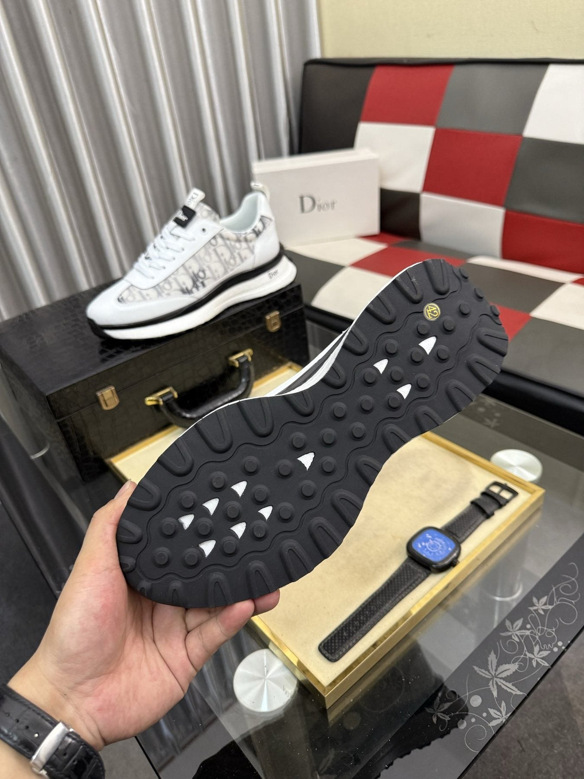 Dior Patterned Panel Low-Top Sneakers — side