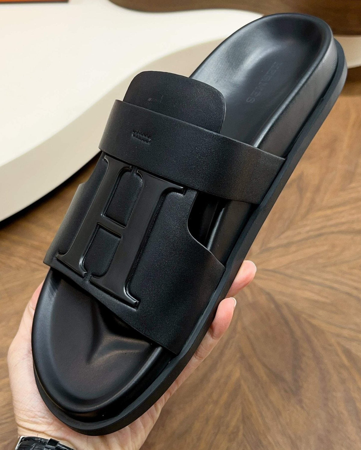 Hermès Men’s H-Embellished Slide Sandals — front