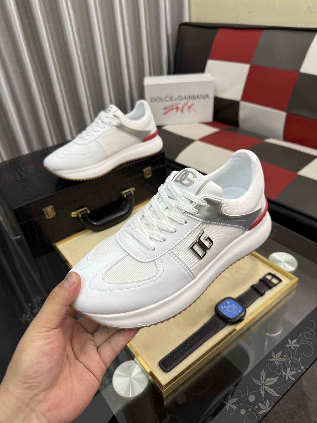 Dolce & Gabbana Metallic DG Logo Low-Top Sneakers — side