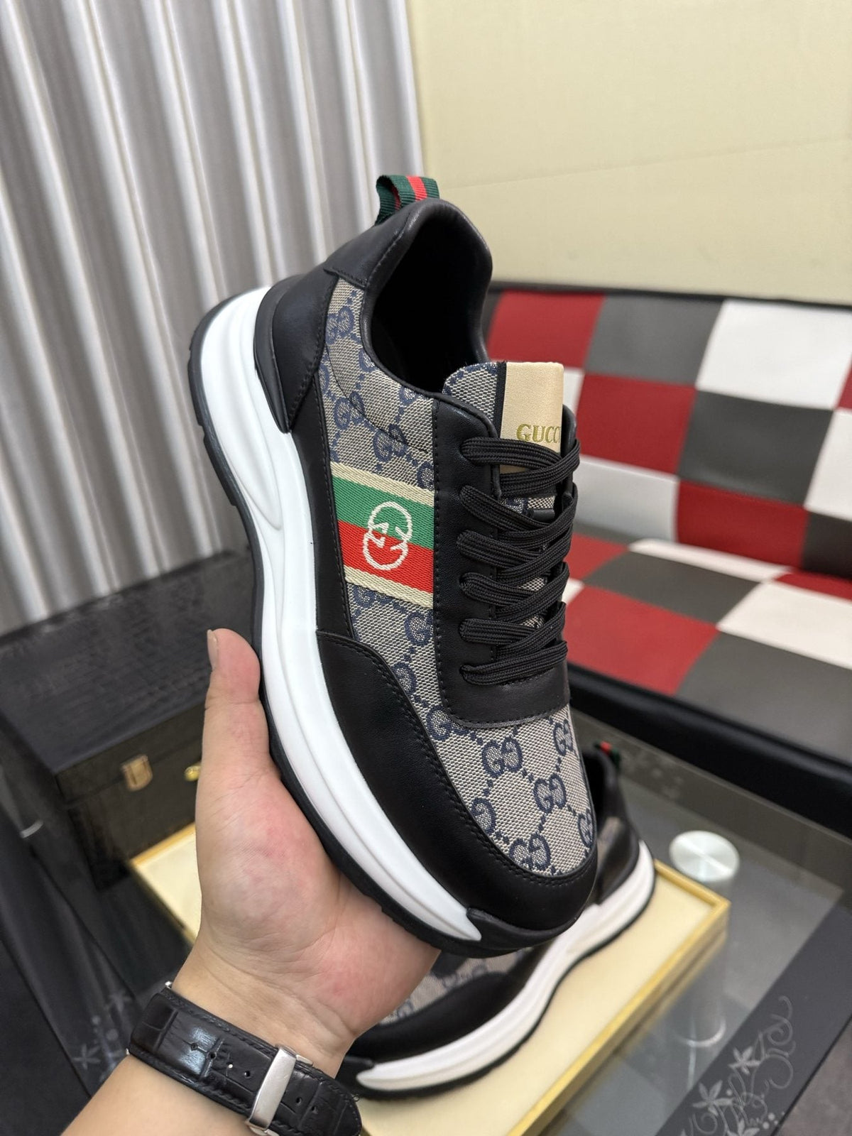 Gucci Monogram Stripe Low-Top Sneakers — side