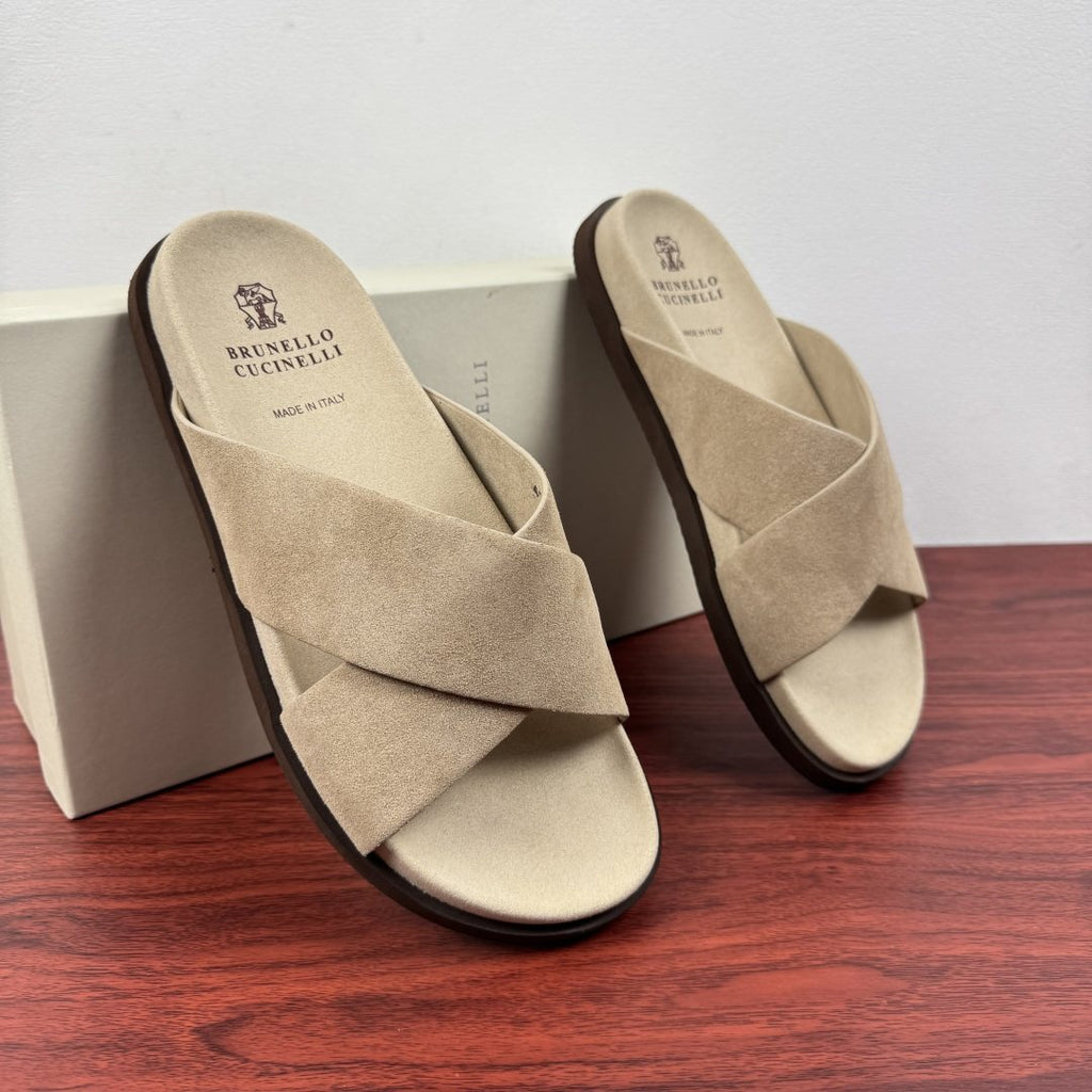 Brunello Cucinelli Cross-Strap Slide Sandals — front