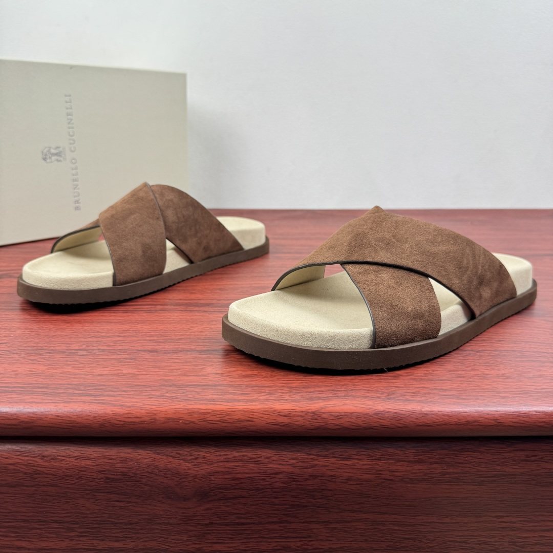 Brunello Cucinelli Cross-Strap Slide Sandals — side