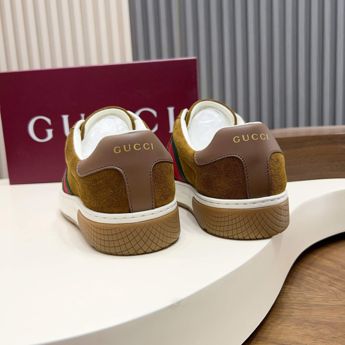 Gucci Red and Green Side Stripe Sneakers — back