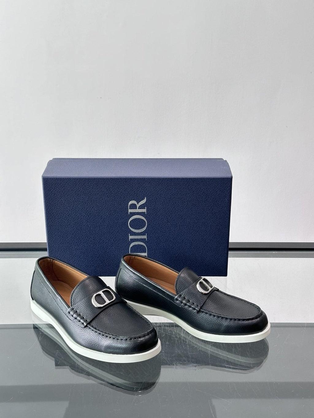 Dior Black Textured Slip-On Loafers — front