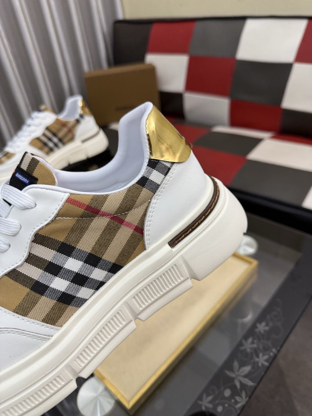 Burberry Plaid Panel Sneakers — detail