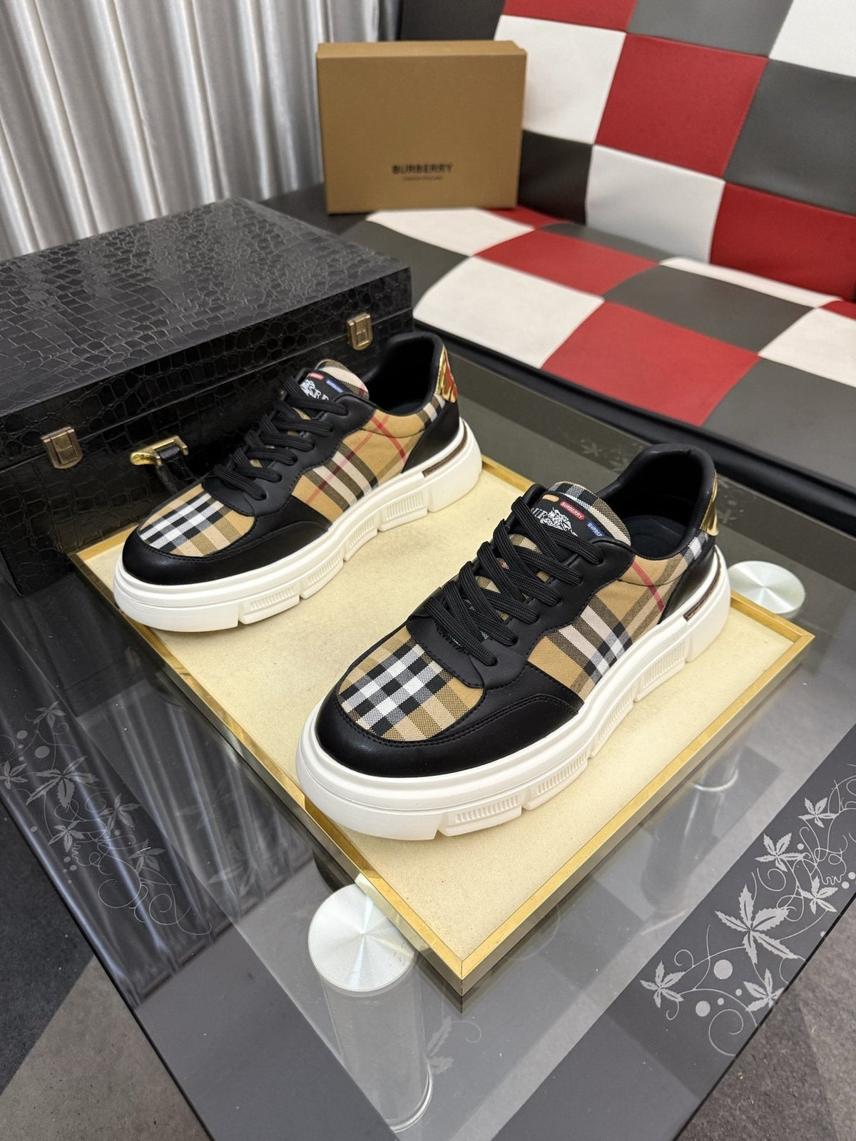 Burberry Plaid Panel Sneakers — front