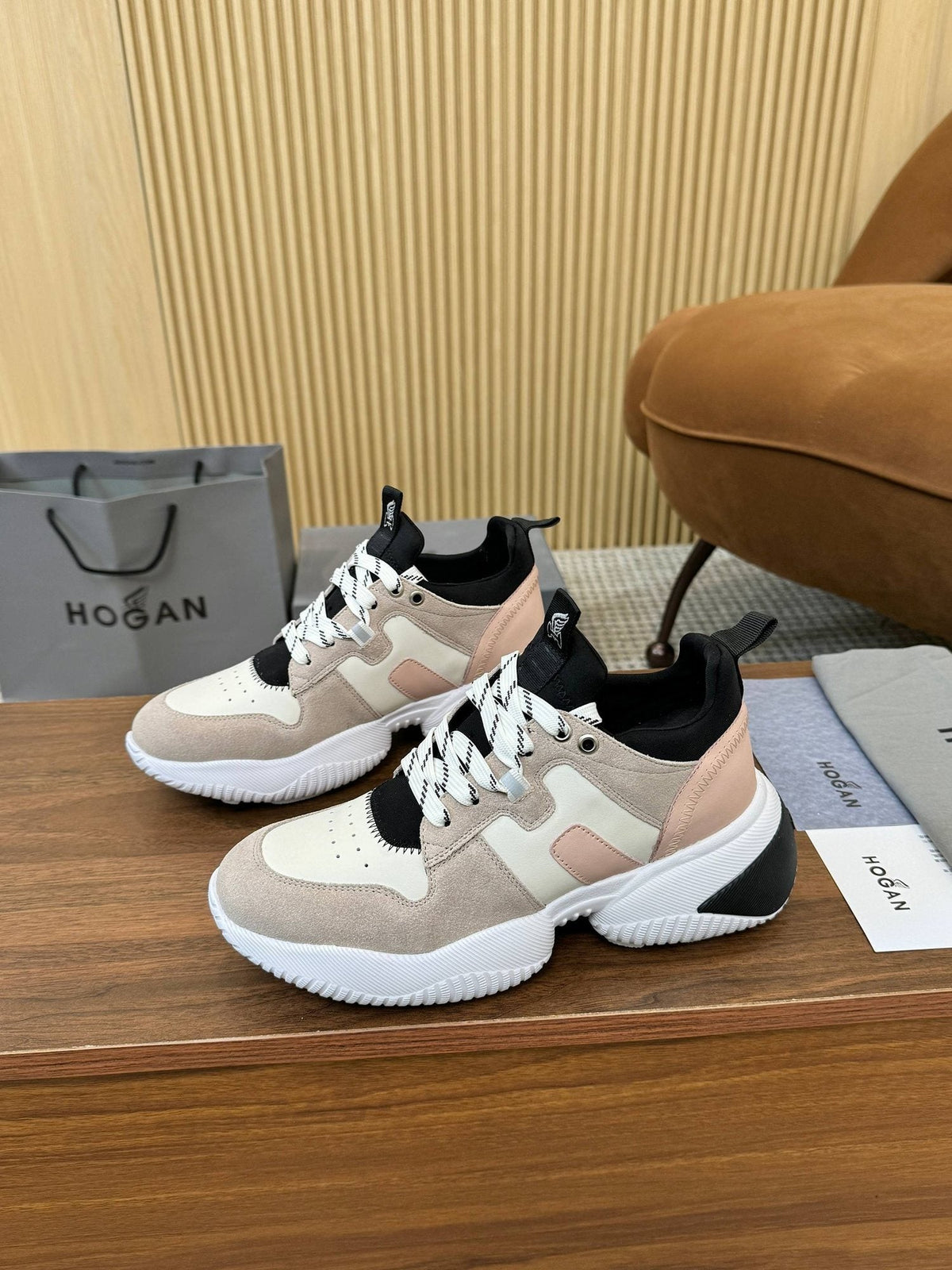 HOGAN Beige and Black Chunky Sneakers — hero