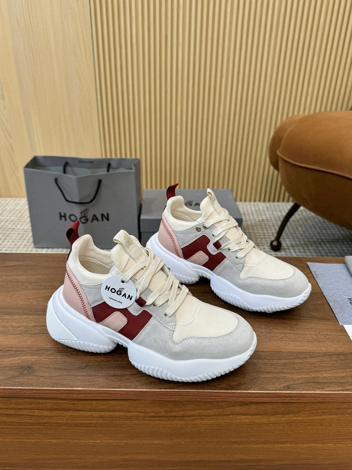 HOGAN Beige and Black Chunky Sneakers — side