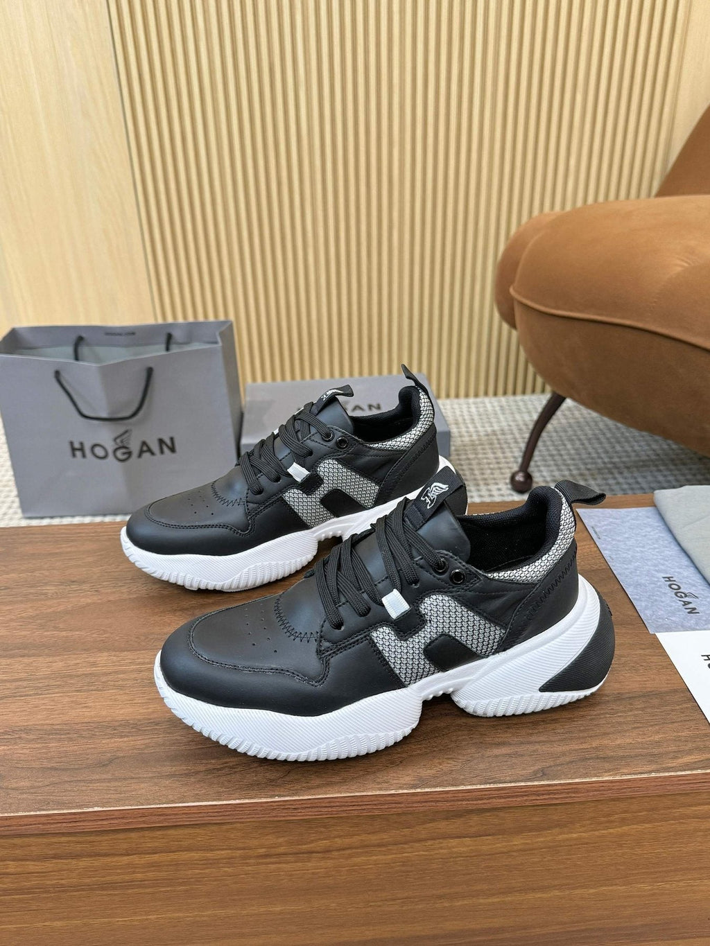 HOGAN Beige and Black Chunky Sneakers — side