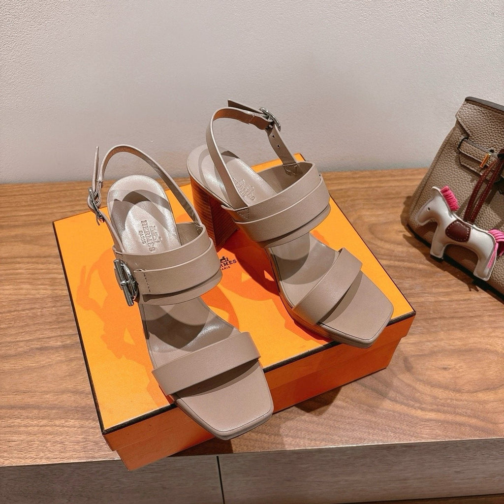 Hermès Square-Toe Block-Heel Sandals — front