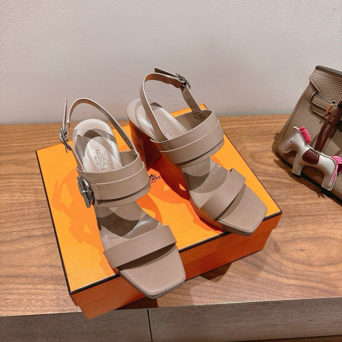 Hermès Square-Toe Block-Heel Sandals — front