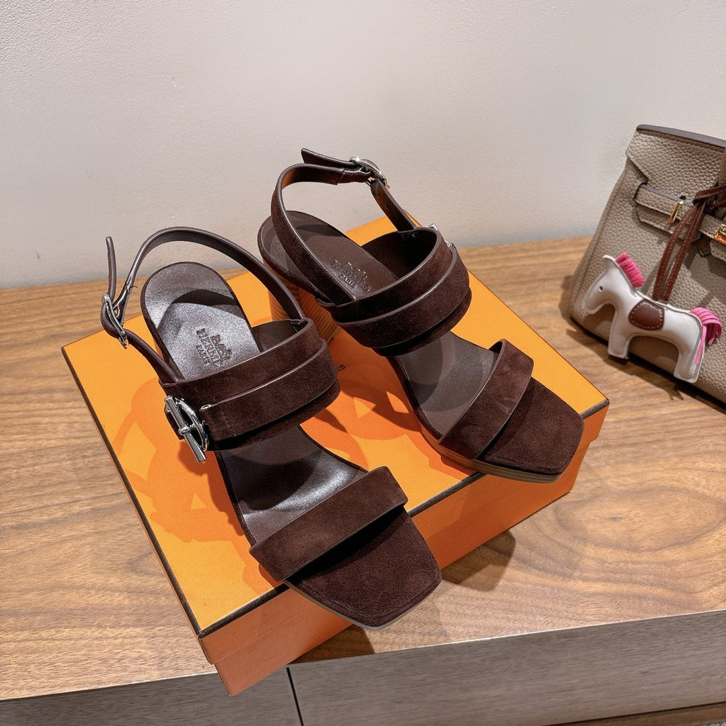 Hermès Square-Toe Block-Heel Sandals — front