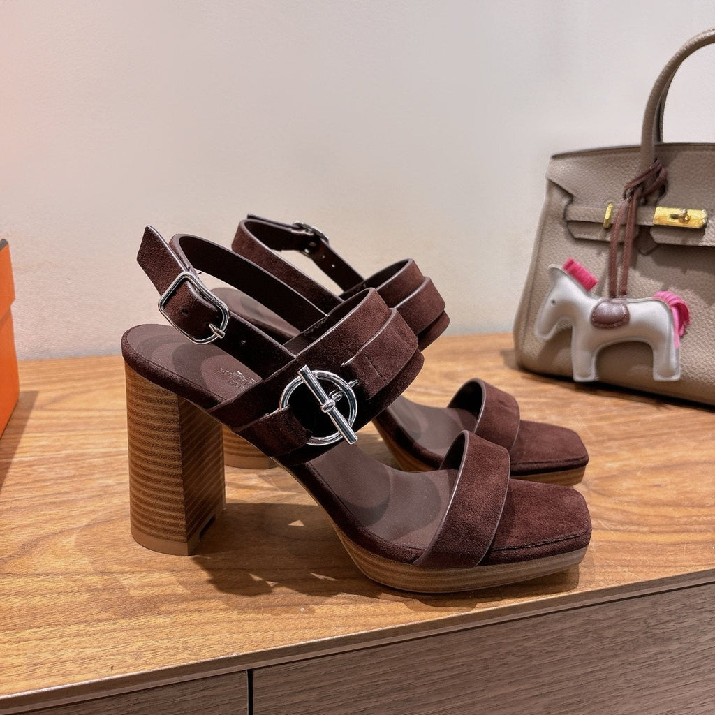 Hermès Square-Toe Block-Heel Sandals — side