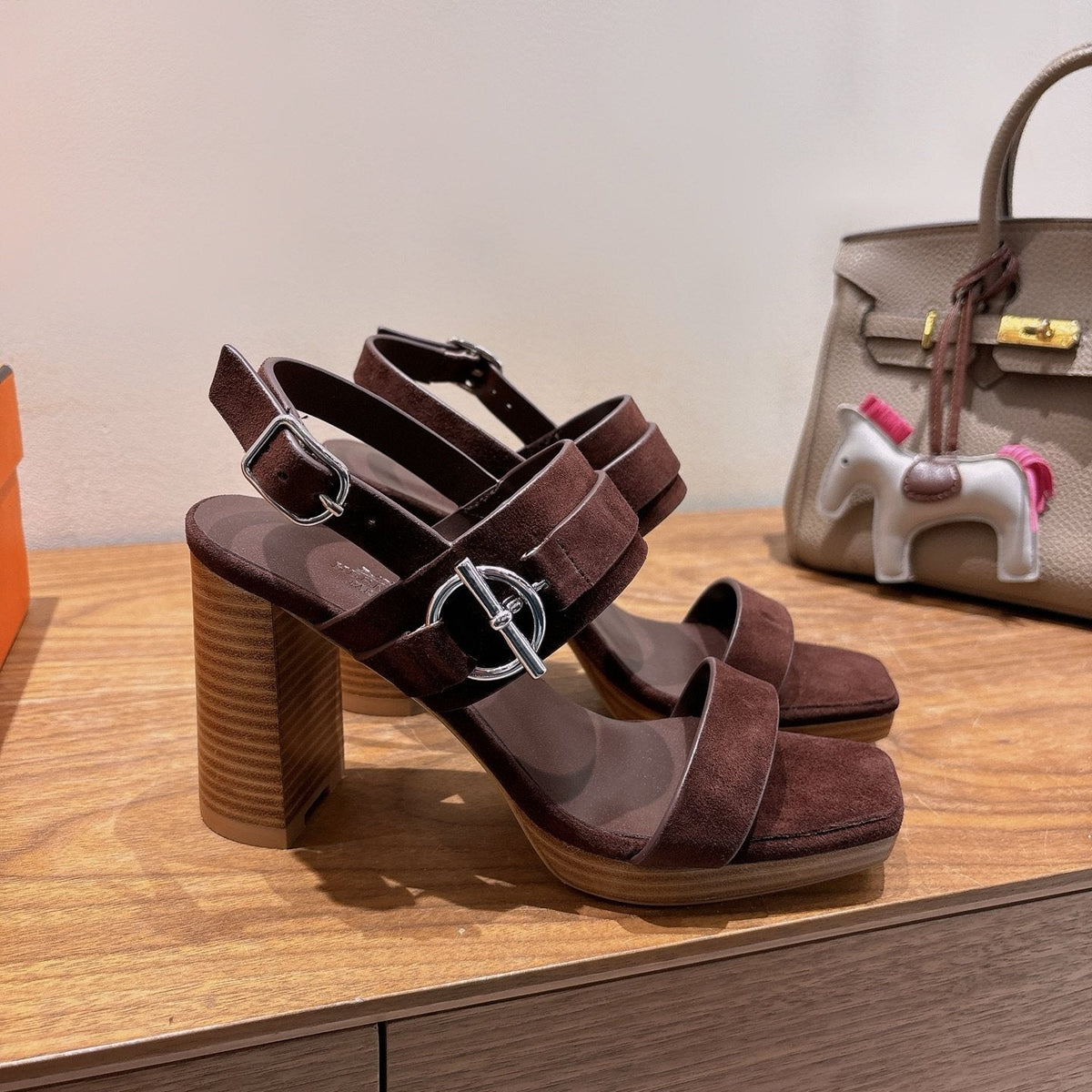 Hermès Square-Toe Block-Heel Sandals — side