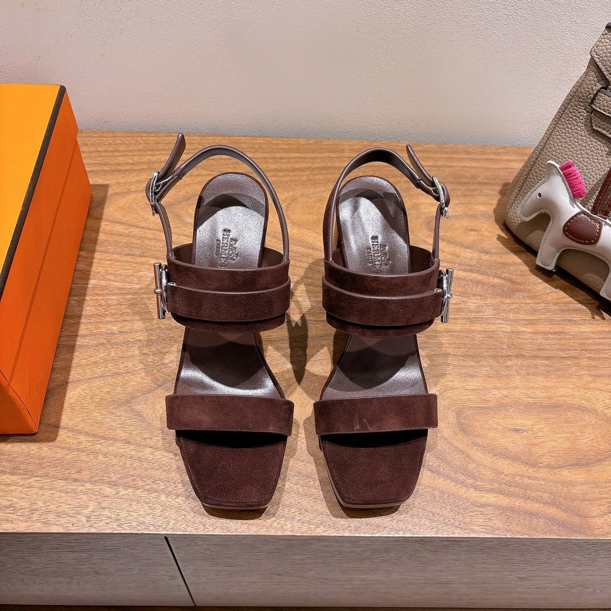 Hermès Square-Toe Block-Heel Sandals — front