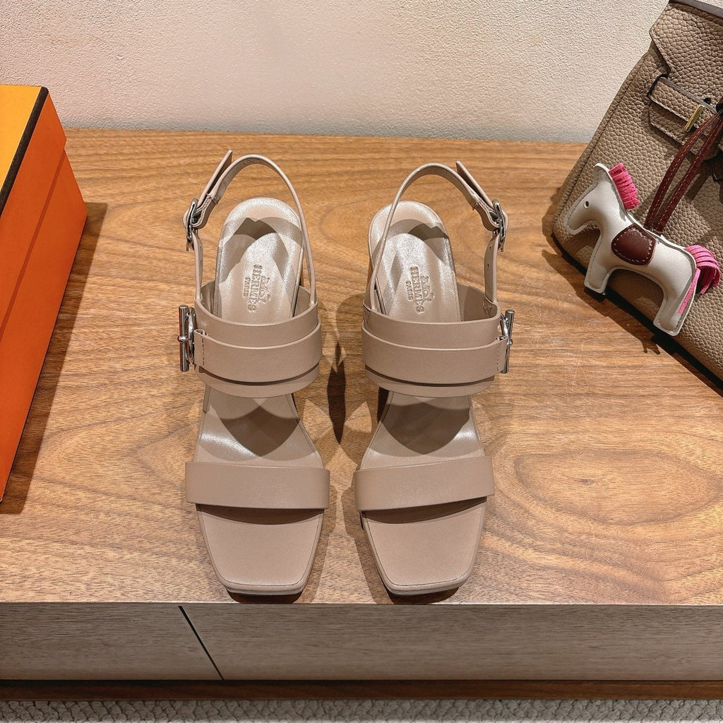 Hermès Square-Toe Block-Heel Sandals — hero
