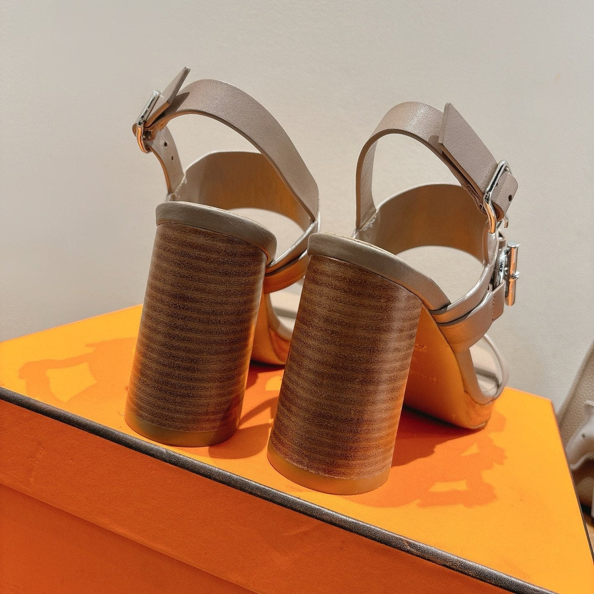 Hermès Square-Toe Block-Heel Sandals — back