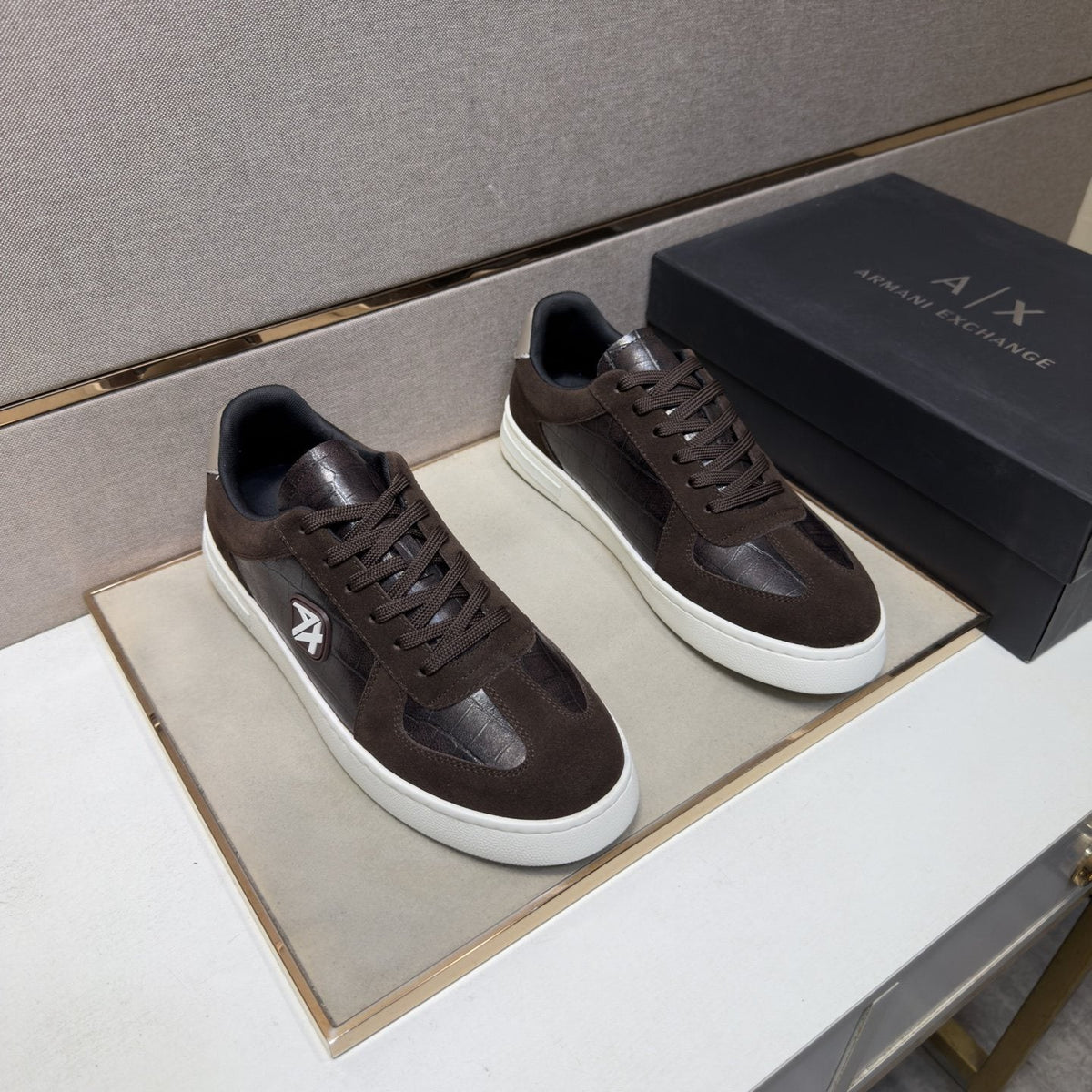 Armani Exchange Paneled Low-Top Sneakers — front