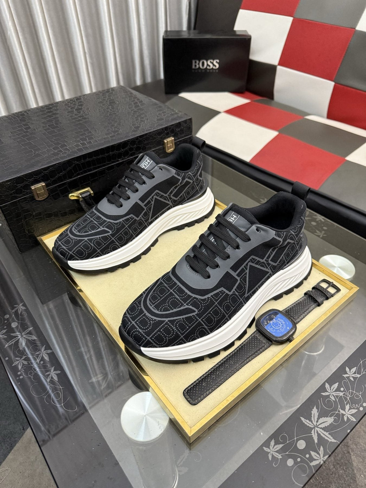 BOSS Patterned Low-Top Sneakers — side