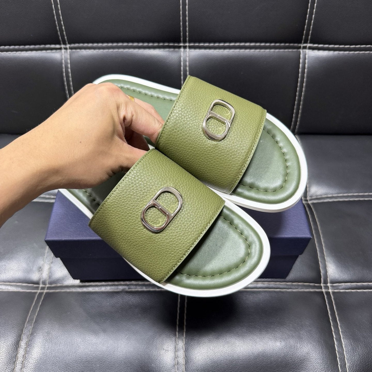 Dior CD Emblem Slide Sandals — model