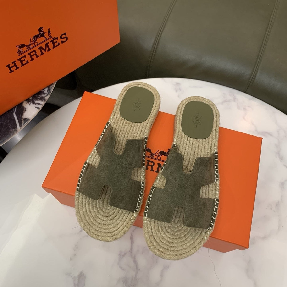 Hermès H-Cut Braided Slide Sandals — front