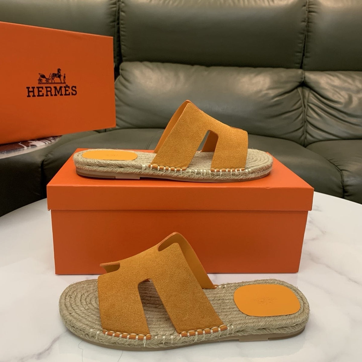 Hermès H-Cut Braided Slide Sandals — side