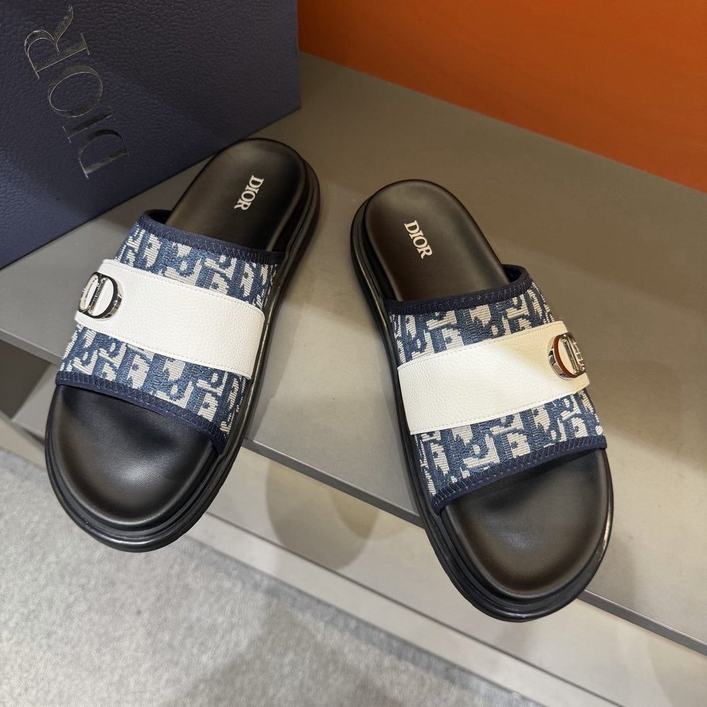 Dior Patterned Buckle Slide Sandals — front