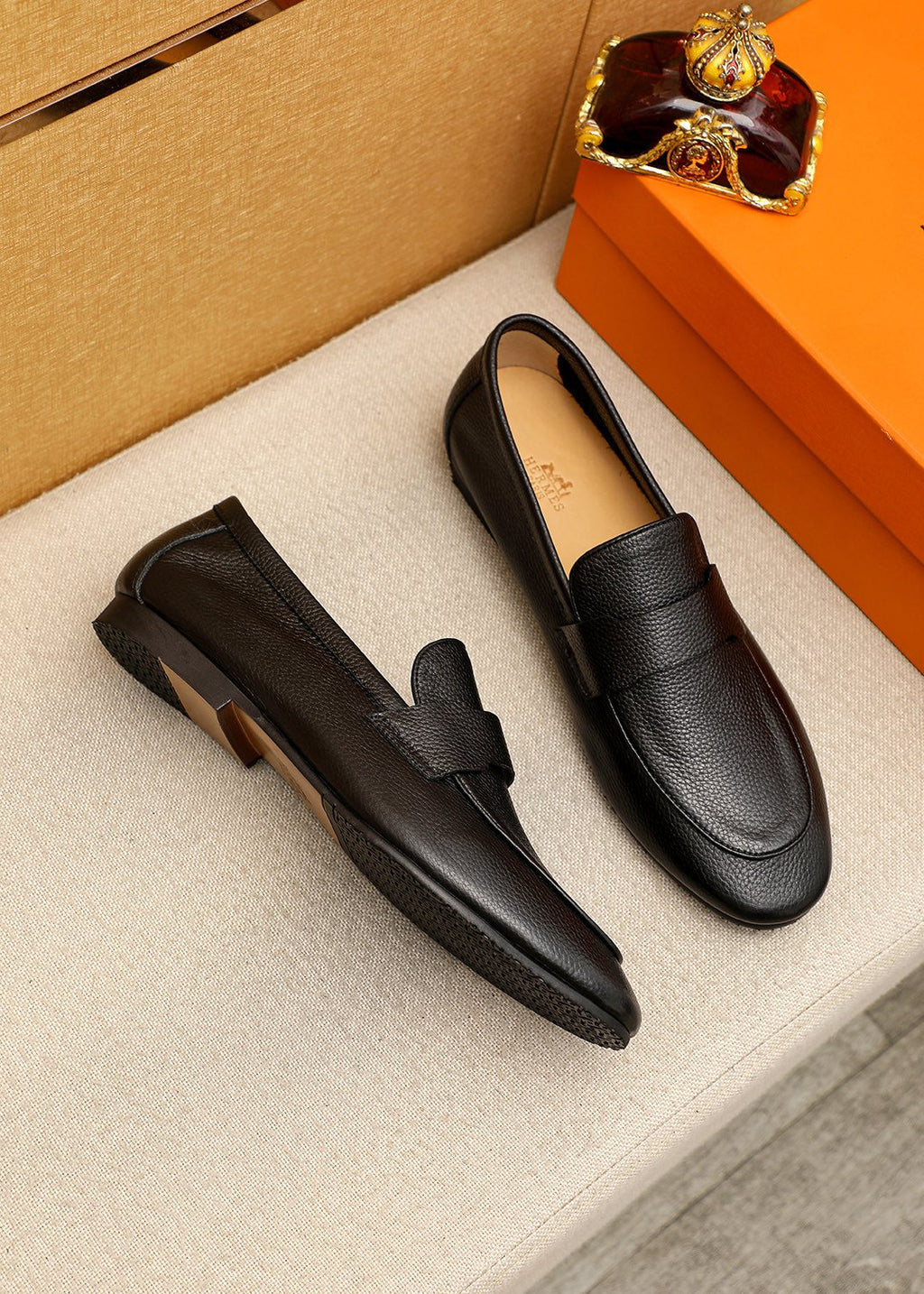 Hermès Pebbled Leather Loafers — side
