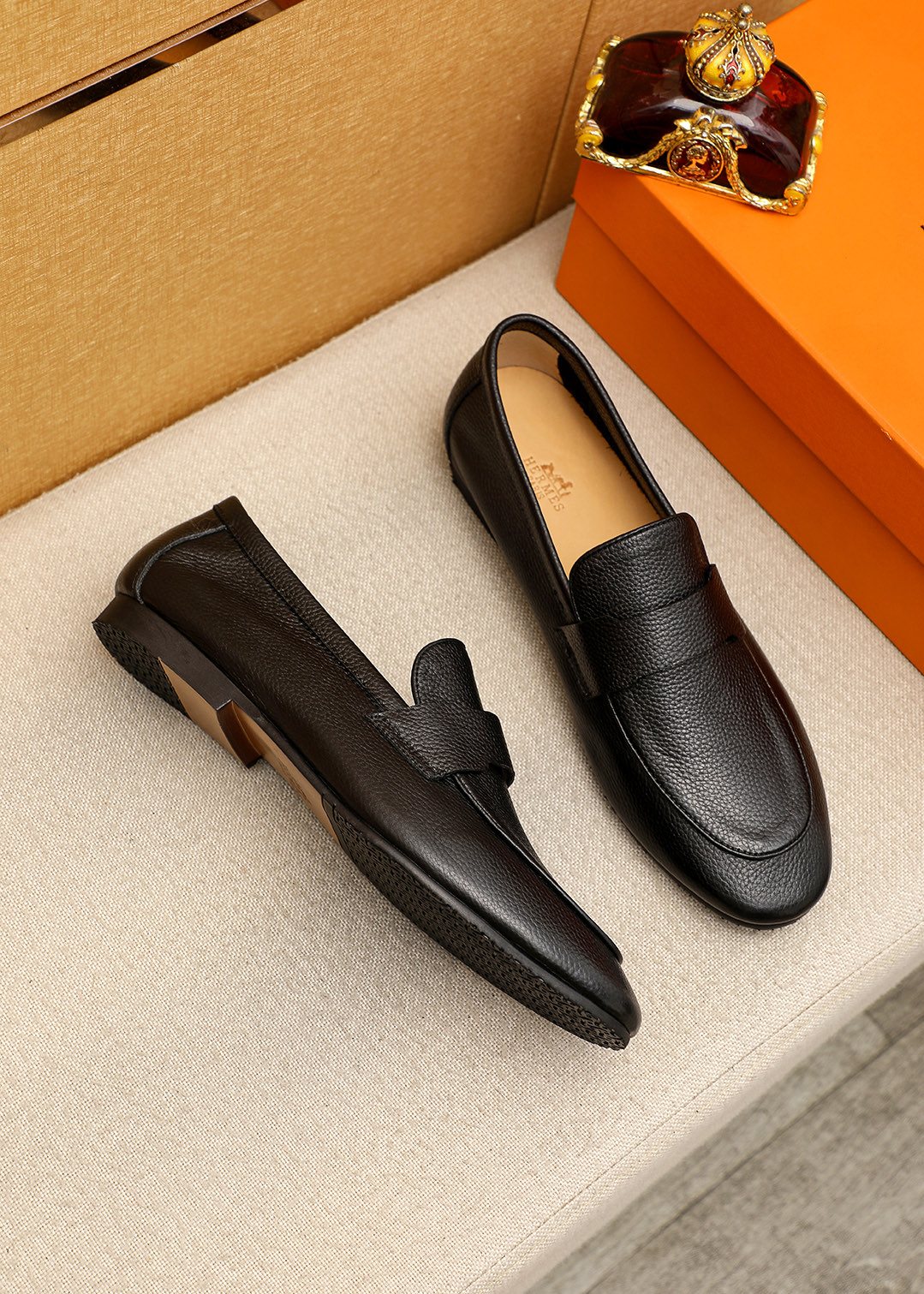 Hermès Pebbled Leather Loafers — side
