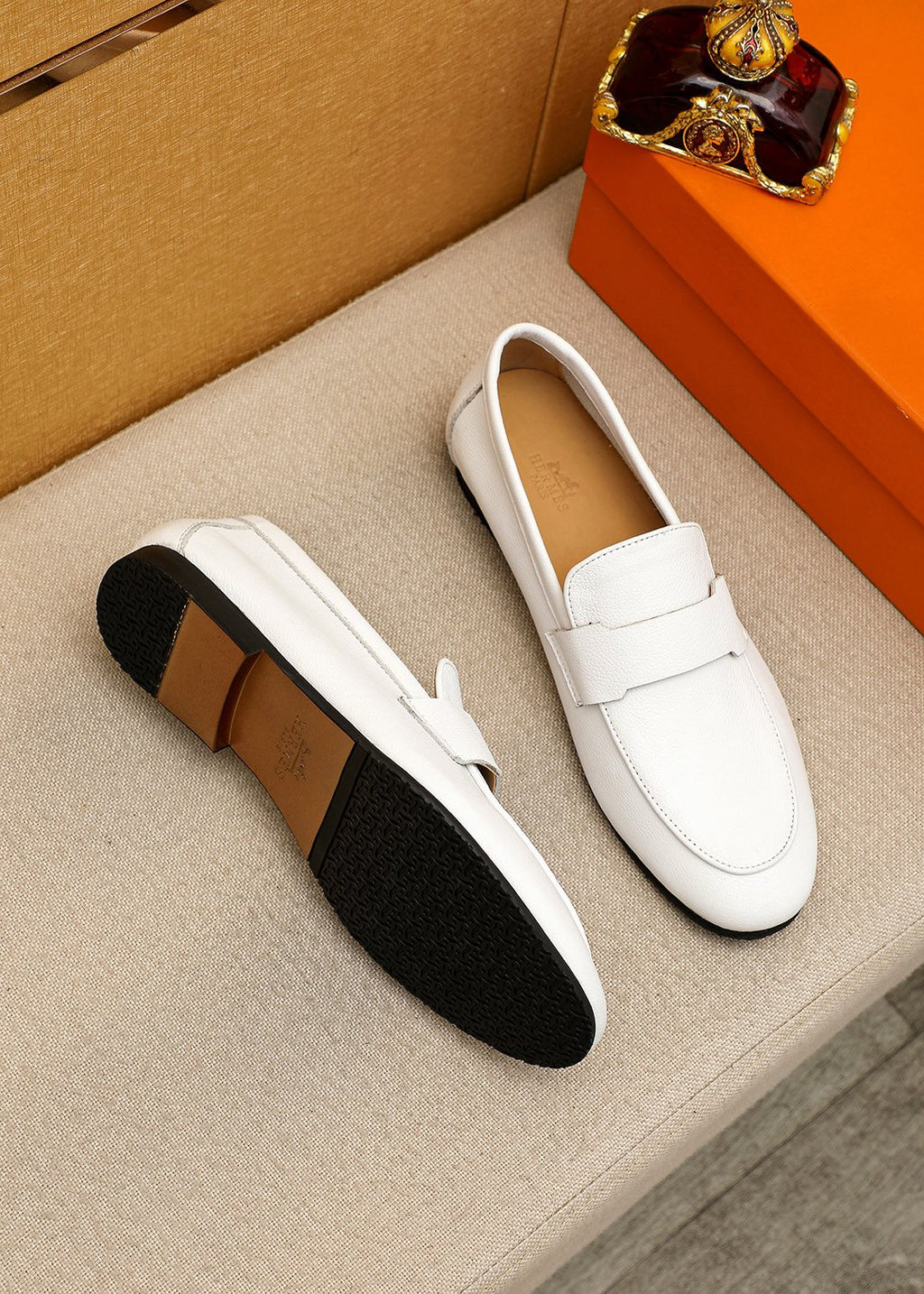 Hermès Pebbled Leather Loafers — front