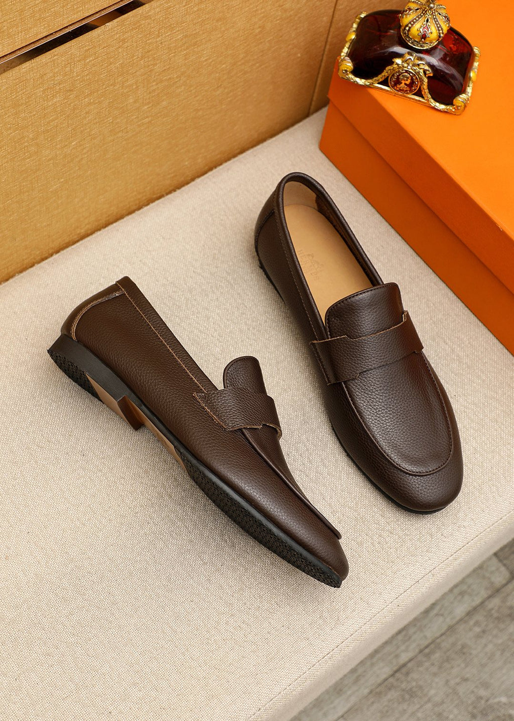 Hermès Pebbled Leather Loafers — side
