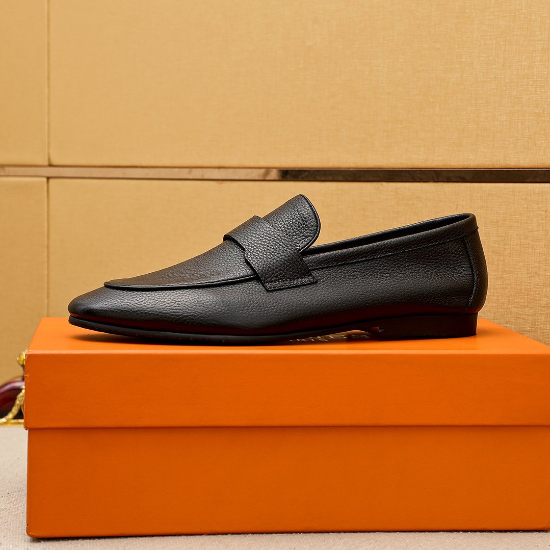 Hermès Pebbled Leather Loafers — side