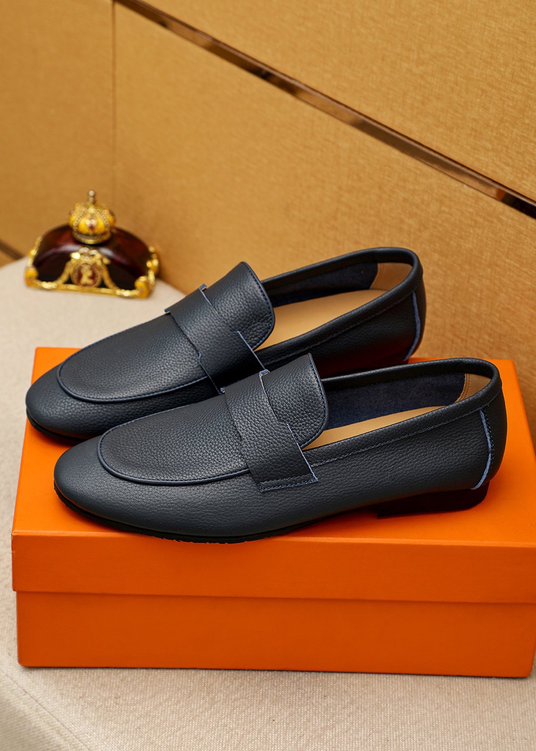Hermès Pebbled Leather Loafers — front
