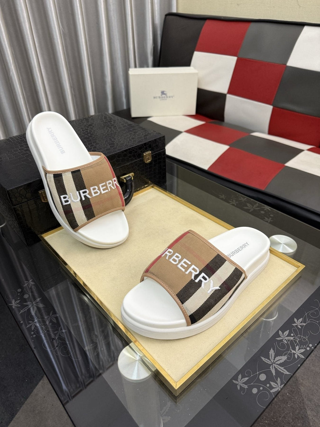 Burberry Check Logo Slide Sandals — model