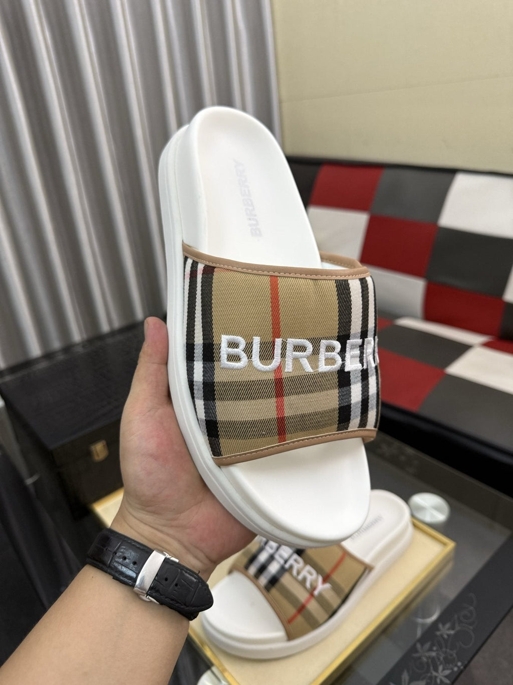 Burberry Check Logo Slide Sandals — model