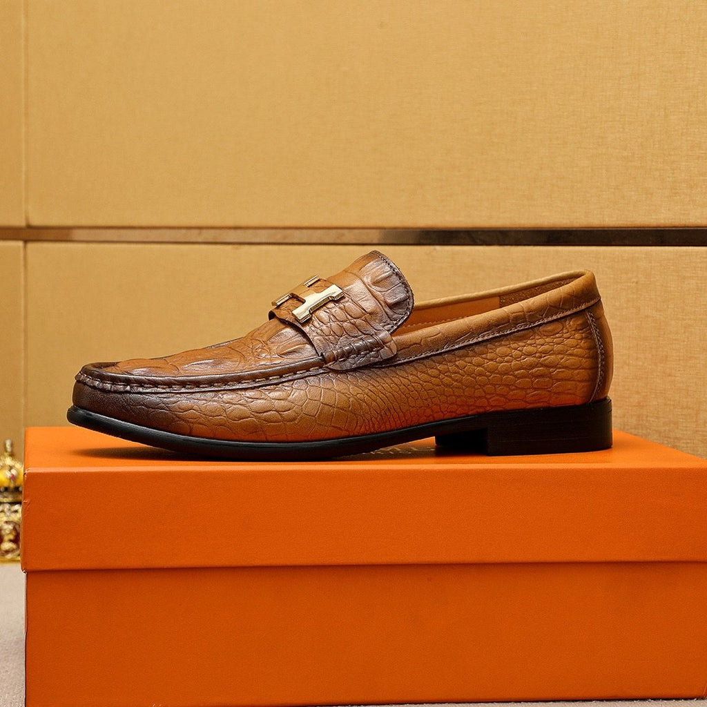 Hermès Textured Metal-Hardware Loafers — side