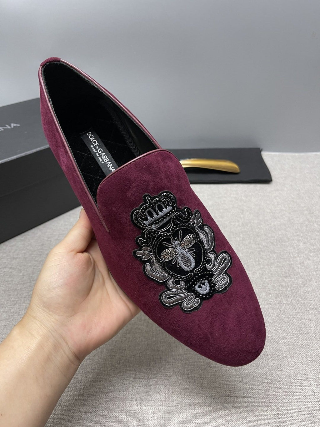Dolce & Gabbana Crown Embroidered Loafers — model