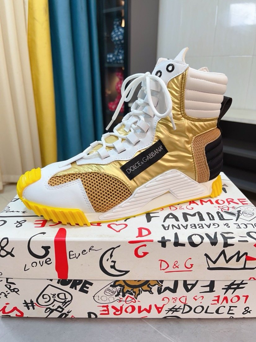 Dolce & Gabbana Metallic Gold High-Top Sneakers — model