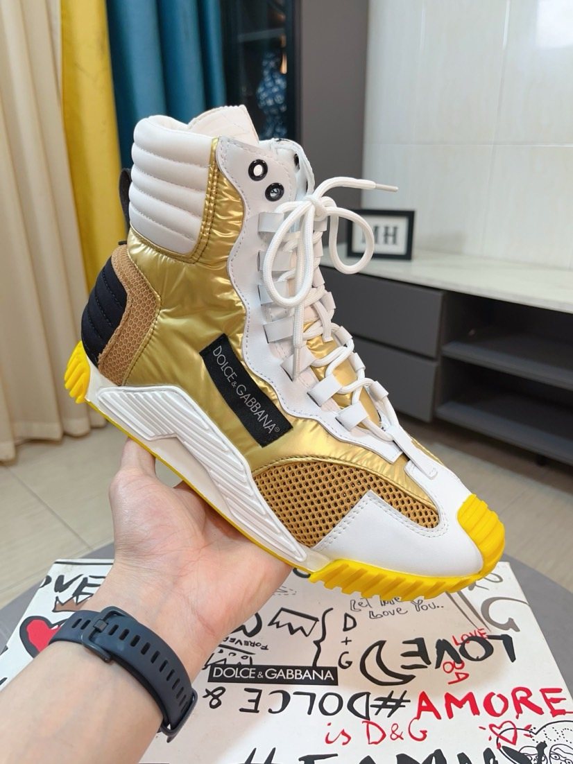 Dolce & Gabbana Metallic Gold High-Top Sneakers — side