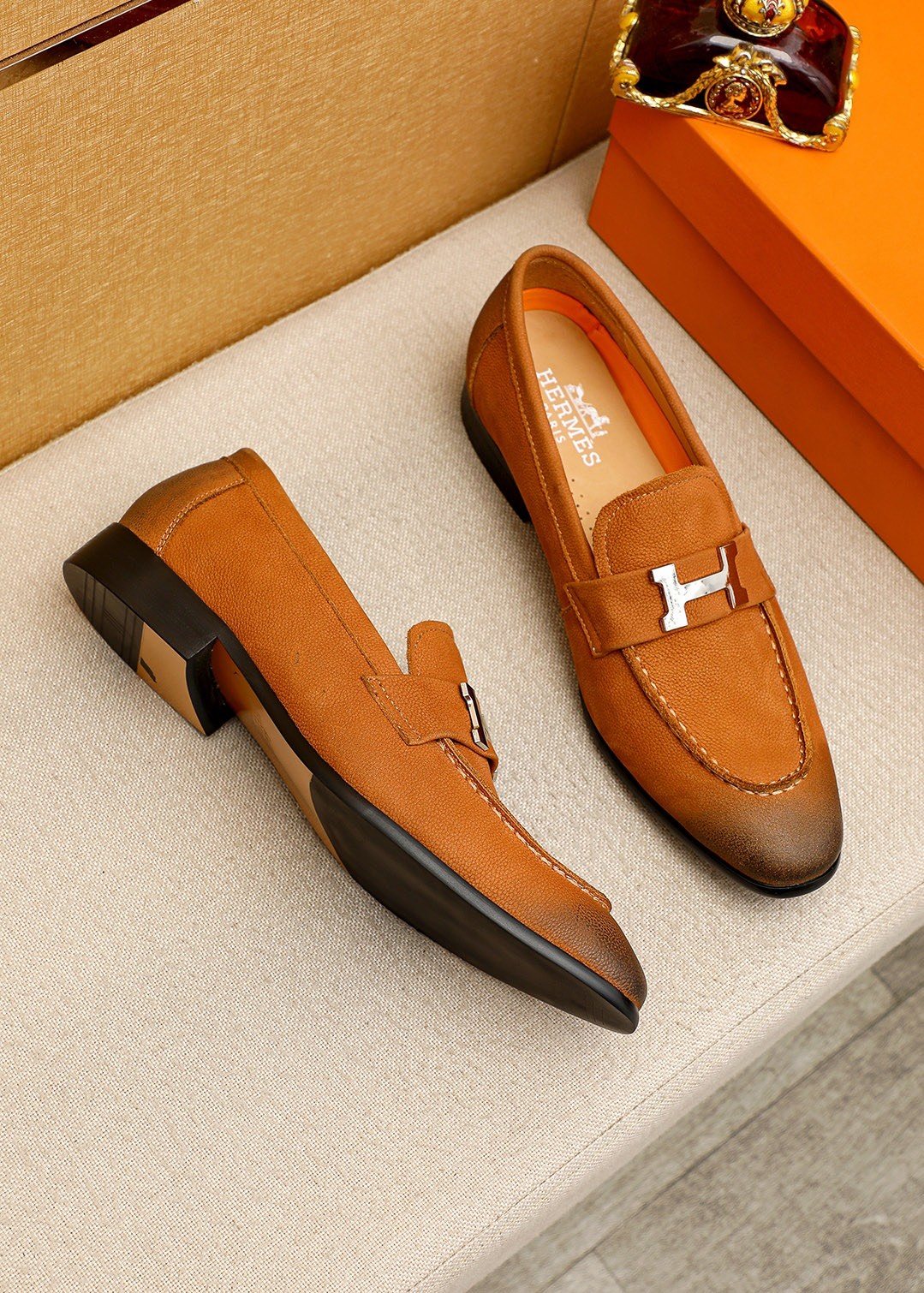 Hermès Dark Brown H-Hardware Loafers — front